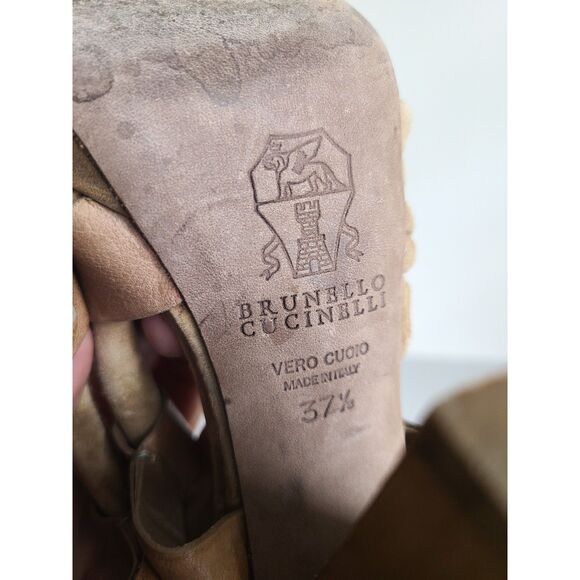 Brunello Cucinelli Brown Suede Leather High Heel Sandals EU 37.5 US 7.5 Open Toe - Picture 5 of 7
